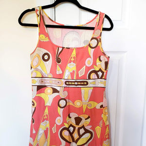 Emilio Pucci coral print jersey mini sun dress LRG